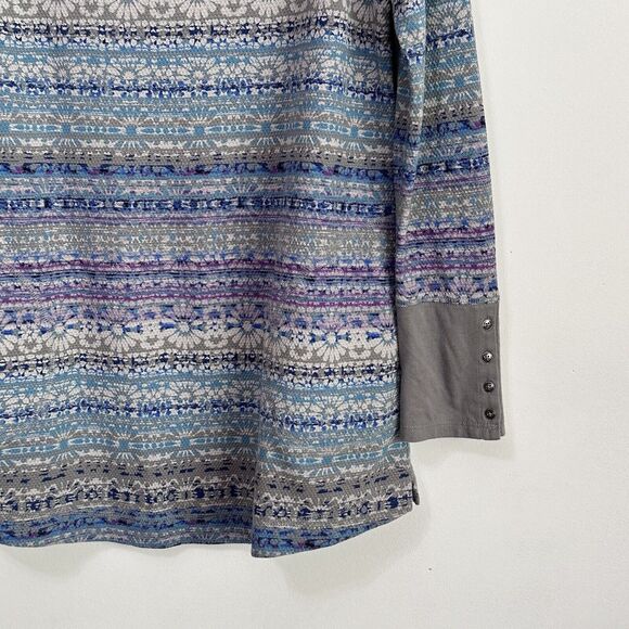 J Jill Fair Isle Long Sleeve Tunic Top XS Pockets Thermal Waffle Knit Blue Gray - Picture 2 of 12